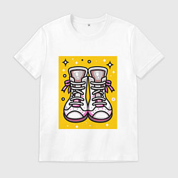 Футболка хлопковая мужская Розовые ботинки, цвет: белый