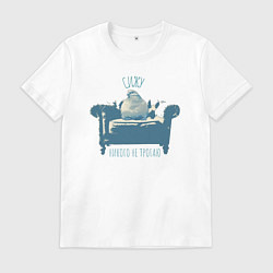 Футболка хлопковая мужская Забавный голубь на диване, цвет: белый