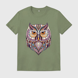 Футболка хлопковая мужская Красочная совушка, цвет: авокадо