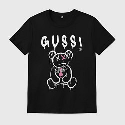 Футболка хлопковая мужская Гусси - мишка с гусем, цвет: черный