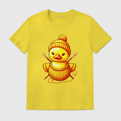 Футболка хлопковая мужская Нейросеть - вязаный утёнок, цвет: желтый