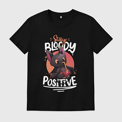 Футболка хлопковая мужская Позитивная летучая мышка, цвет: черный
