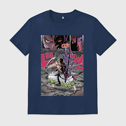 Футболка хлопковая мужская Ван-Пис Зоро Ророноа техника, цвет: тёмно-синий