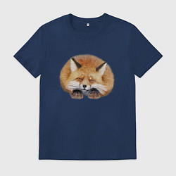 Футболка хлопковая мужская Милая пушистая лисичка, цвет: тёмно-синий