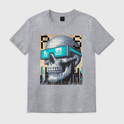 Футболка хлопковая мужская Pixel skull - ai art fantasy, цвет: меланж