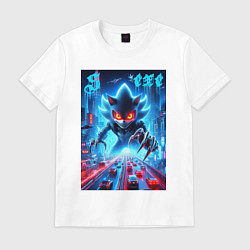 Футболка хлопковая мужская Hedgehog in neon metropolis - ai art, цвет: белый
