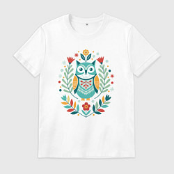 Футболка хлопковая мужская Сова в скандинавском стиле, цвет: белый
