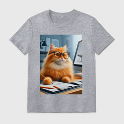 Футболка хлопковая мужская Рыжий кот дизайнер - нейроарт, цвет: меланж