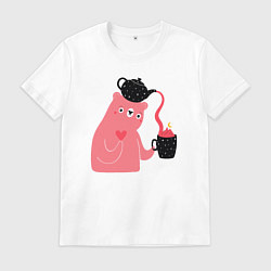 Футболка хлопковая мужская Мишкин чай, цвет: белый