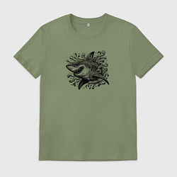 Футболка хлопковая мужская Акула с коварной улыбкой, цвет: авокадо