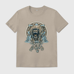 Футболка хлопковая мужская Медведь и обереги, цвет: миндальный