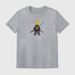 Футболка хлопковая мужская Барт Симпсон самурай с мечом, цвет: меланж