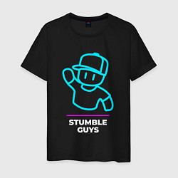 Футболка хлопковая мужская Символ Stumble Guys в неоновых цветах, цвет: черный