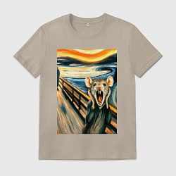 Футболка хлопковая мужская Мышка кричит на картине Эдварда Мунка - мем искусс, цвет: миндальный