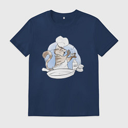 Футболка хлопковая мужская Кот готовит еду, цвет: тёмно-синий