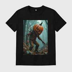 Футболка хлопковая мужская Тыквенный монстр, цвет: черный