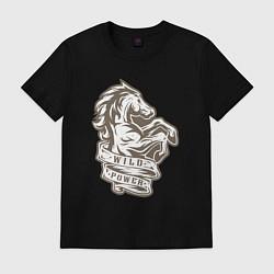 Футболка хлопковая мужская Конь - дикая энергия, цвет: черный