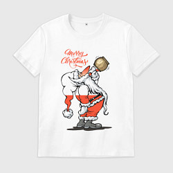 Мужская футболка Санта Клаус наполняет себя вином