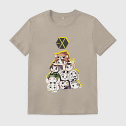 Футболка хлопковая мужская Exo в виде милых зверушек, цвет: миндальный