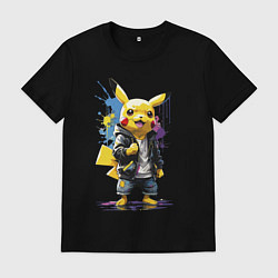 Футболка хлопковая мужская Cool Pikachu - watercolor sketch, цвет: черный