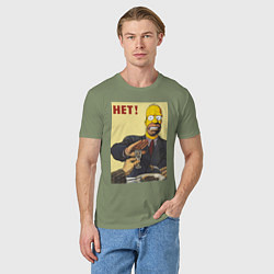 Футболка хлопковая мужская Пародия на плакаты СССР Гомер Симпсон, цвет: авокадо — фото 2