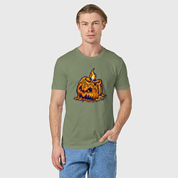 Футболка хлопковая мужская Свеча в тыкве, цвет: авокадо — фото 2