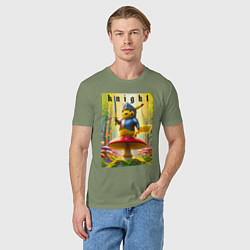 Футболка хлопковая мужская Пикачу - рыцарь на мухоморе, цвет: авокадо — фото 2