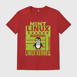 Футболка хлопковая мужская Пингвин линукс минт, цвет: красный