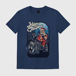 Футболка хлопковая мужская Santa Biker, цвет: тёмно-синий