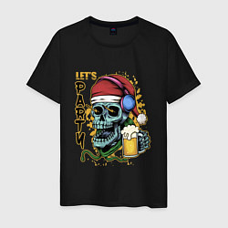 Футболка хлопковая мужская Skull Santa, цвет: черный