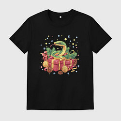 Футболка хлопковая мужская Змея и подарки, цвет: черный