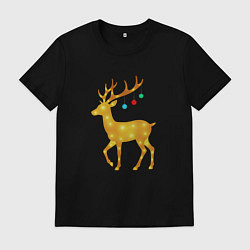 Футболка хлопковая мужская Олень с новогодними шарами, цвет: черный
