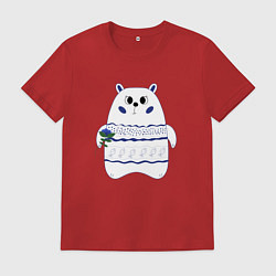 Футболка хлопковая мужская Белый медведь с цветком, цвет: красный