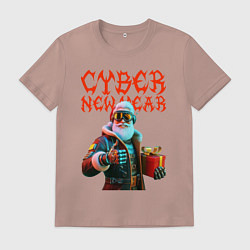 Футболка хлопковая мужская Santa with gift - cyberpunk, цвет: пыльно-розовый