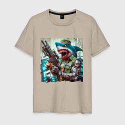 Футболка хлопковая мужская Dude shark - special forces, цвет: миндальный