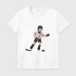 Футболка хлопковая мужская Эмоциональный хоккеист, цвет: белый