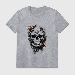 Футболка хлопковая мужская Магический череп с розами, цвет: меланж