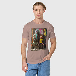 Футболка хлопковая мужская Бородатый Рик и Морти - панк жив, цвет: пыльно-розовый — фото 2