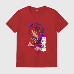 Футболка хлопковая мужская Клинок, рассекающий демонов Кокушибо высшая луна, цвет: красный