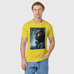 Футболка хлопковая мужская Black cat - cyberpunk, цвет: желтый — фото 2