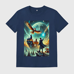Футболка хлопковая мужская Harry Potter and owl - Hogwarts, цвет: тёмно-синий