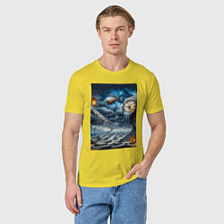 Футболка хлопковая мужская Психоделический пейзаж с часами и рыбой, цвет: желтый — фото 2