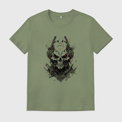 Футболка хлопковая мужская Кибернетический череп, цвет: авокадо