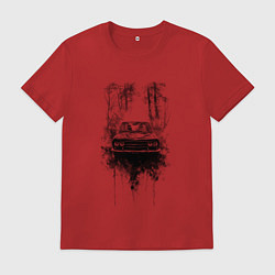 Футболка хлопковая мужская Авто в лесу, цвет: красный