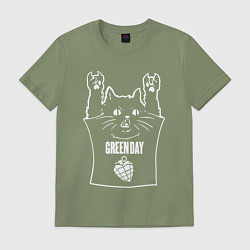 Футболка хлопковая мужская Green Day - cat rock, цвет: авокадо