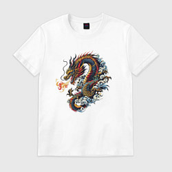 Футболка хлопковая мужская Japanese dragon - engraving, цвет: белый