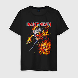 Футболка хлопковая мужская Iron Maiden Eddie in Flames, цвет: черный