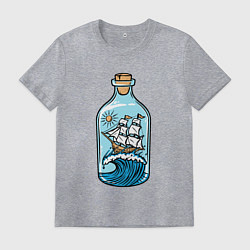 Футболка хлопковая мужская Парусник в бутылке, цвет: меланж