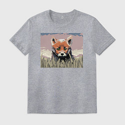 Футболка хлопковая мужская Лис на фоне природы pixel art, цвет: меланж