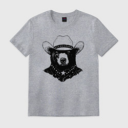 Футболка хлопковая мужская Медведь ковбой на диком западе, цвет: меланж